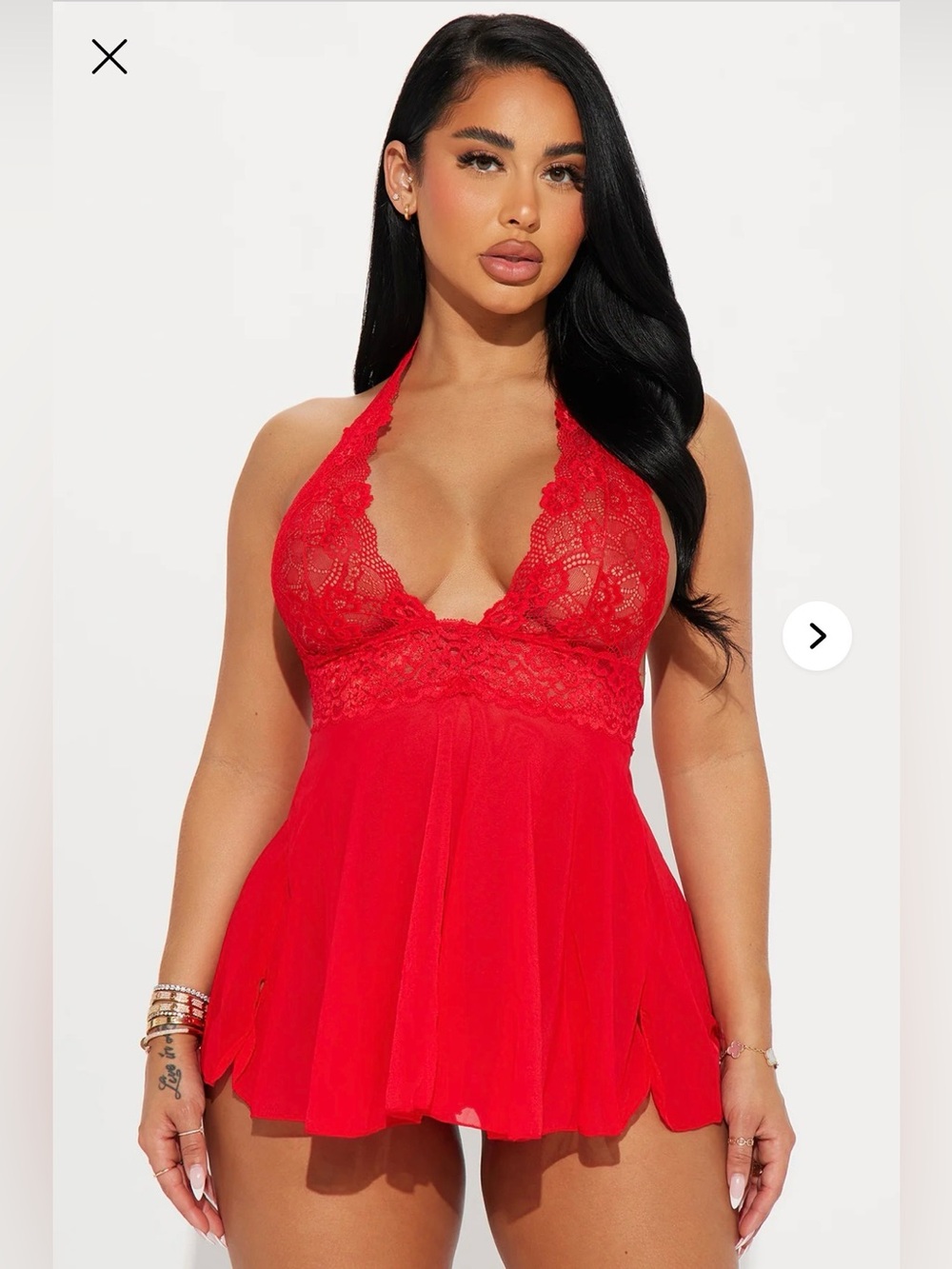 NEW Subtle Flirting Babydoll Lace Halter Red Slip SMALL